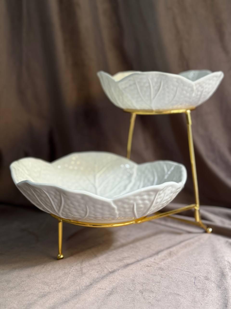 Фруктовница Yiwu C251 фарфоровая на металлической подставке 2 яруса 35х25х26 см Белый (30041786) - фото 3 Фруктовница Yiwu C251 фарфоровая на металлической подставке 2 яруса 35х25х26 см Белый (30041786) - фото 3