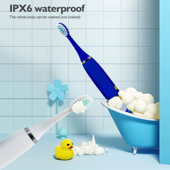 Электрическая зубная щетка детская на аккумуляторе с 6 насадками Голубой (Щ521) - фото 4