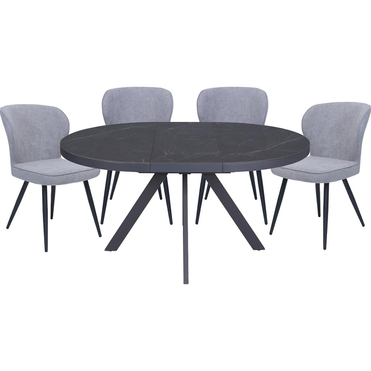 Стол и 4 стула FLEX/ANGIE Ø119 см Black marble (13594_13522) Стол и 4 стула FLEX/ANGIE Ø119 см Black marble (13594_13522)