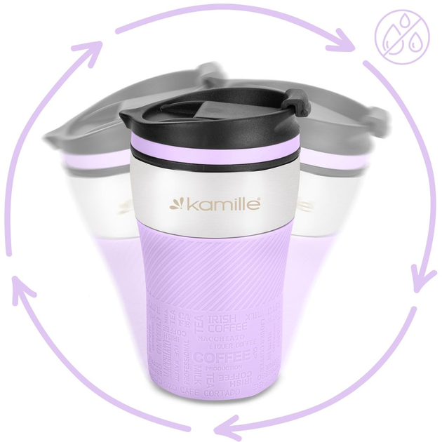 Термокружка с силиконовой TPR-вставкой Kamille KM-2154 из нержавеющей стали 260 мл Стальной/Фиолетовый (150-84-2154) - фото 3 Термокружка с силиконовой TPR-вставкой Kamille KM-2154 из нержавеющей стали 260 мл Стальной/Фиолетовый (150-84-2154) - фото 3