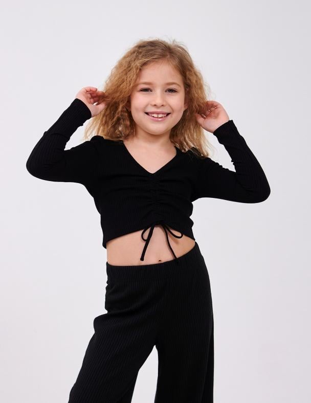 Топ длинный рукав для девочки Smil Рубчик 140 см Черный (116713-1)