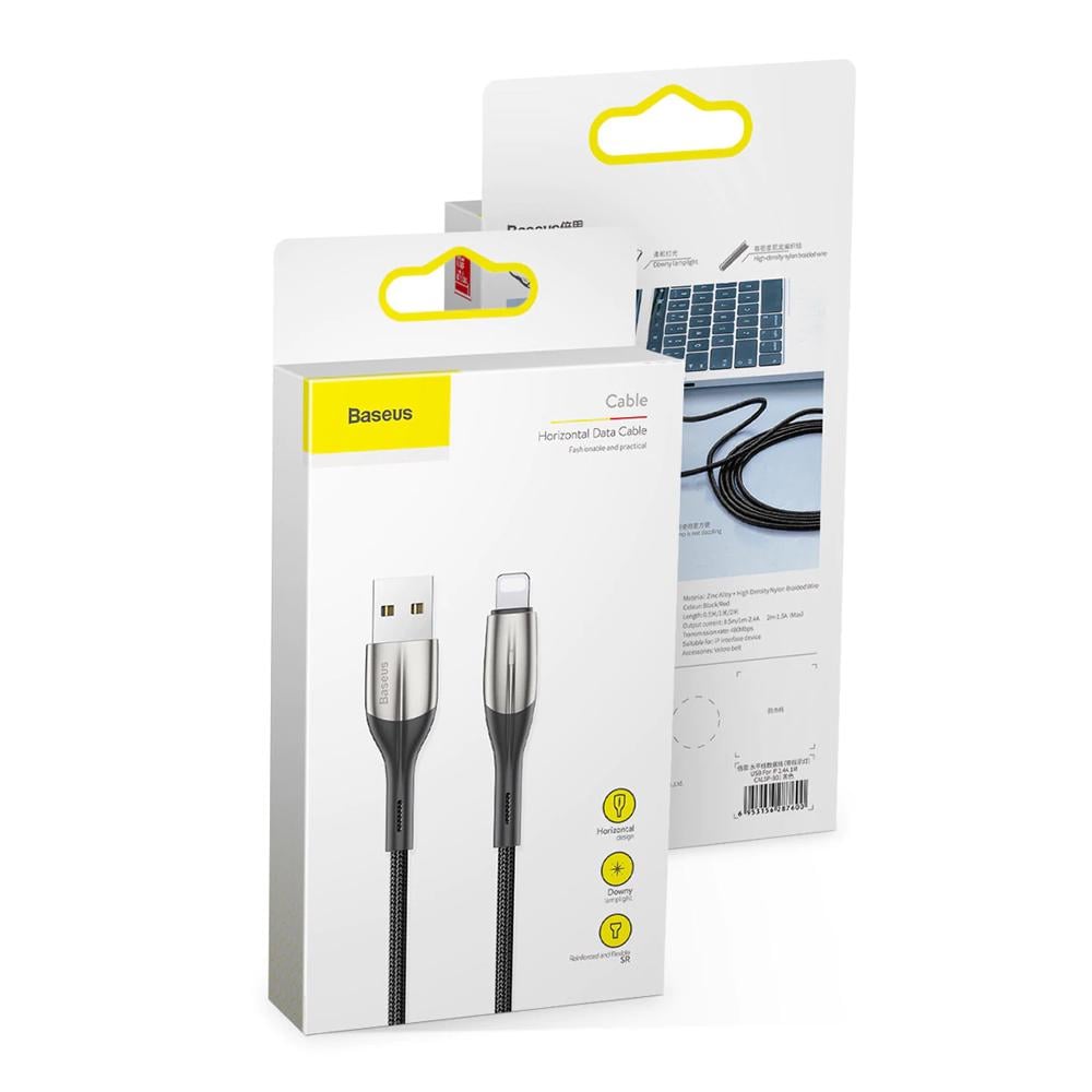 Кабель Baseus Horizontal Data Cable USB For iP 2,4A 1 м Black - фото 2