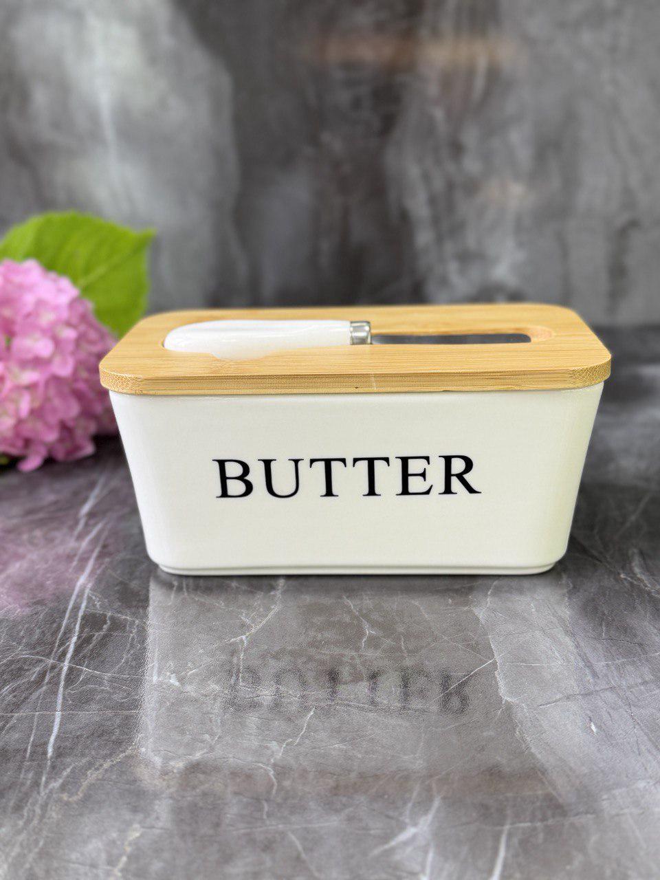 Масленка керамическая с бамбуковой крышкой и ножом Butter Белый (О8030-144-2)