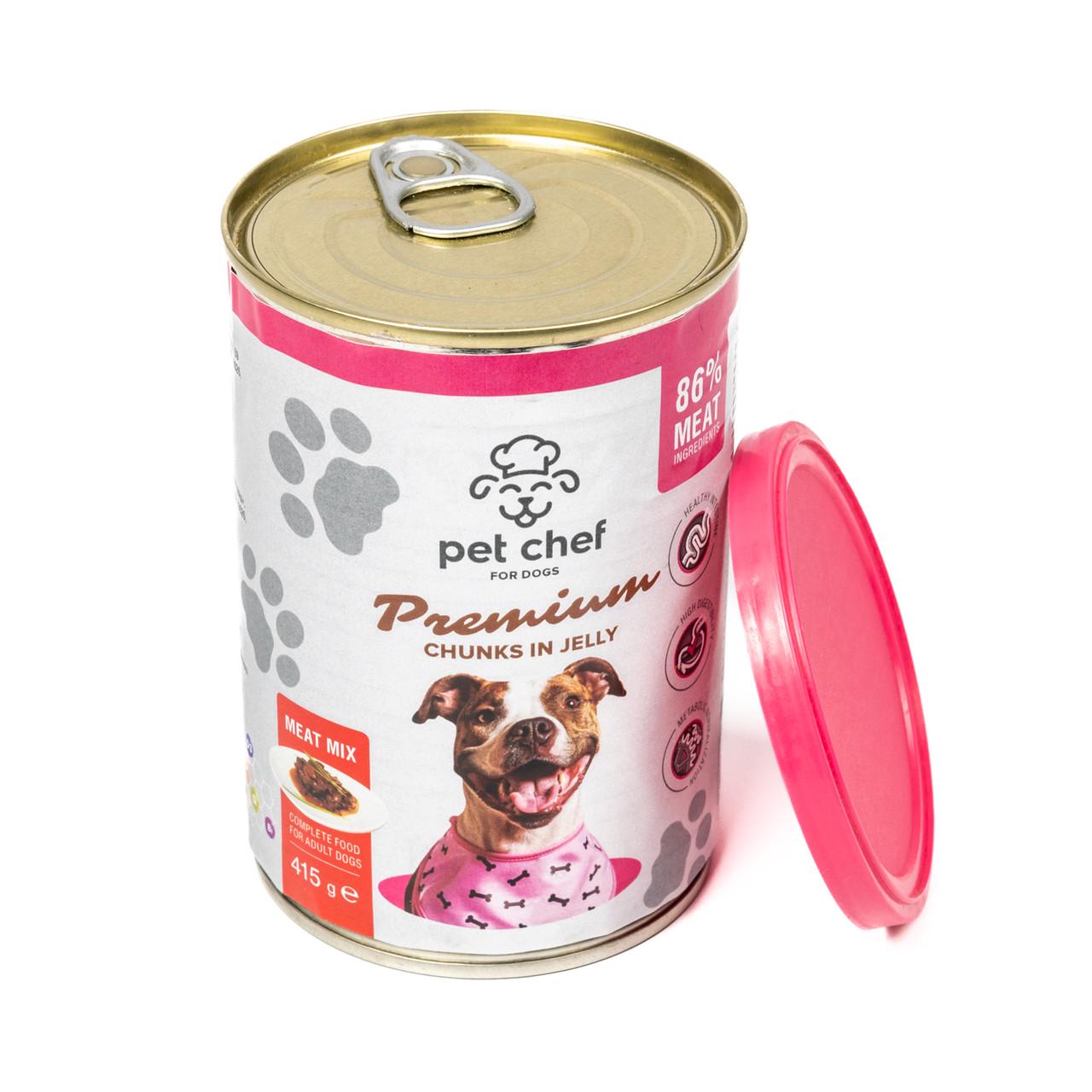 Корм влажный для взрослых собак Pet Chef кусочки в желе мясной микс 415 г (93625) - фото 2 Корм влажный для взрослых собак Pet Chef кусочки в желе мясной микс 415 г (93625) - фото 2