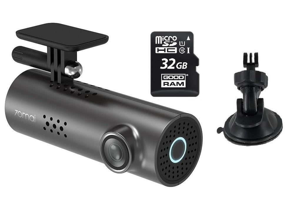 Видеорегистратор 70Mai 1S Smart Dash Cam WiFi DVR Midrive D06 международная версия/дополнительный крепеж на присоску и MicroSD 32 GB UHS-1 (28734589)