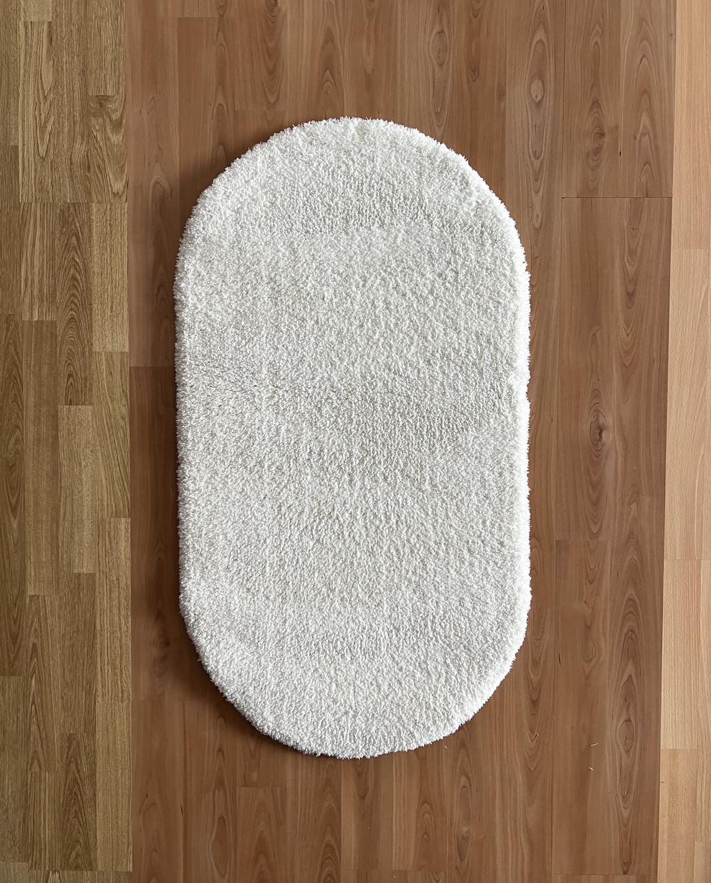 Ковер овальный гипоаллергенный Loca с высокой микрофиброй на джутовой основе 80х150 см Белый