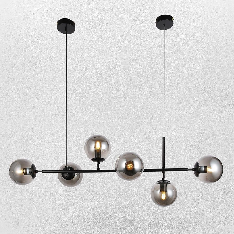 Люстра з куль на планці на 6 ламп Чорний (918-LP265-6 BK+BK)