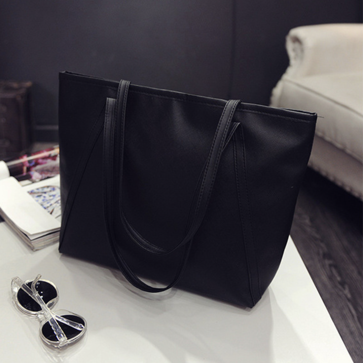 Женская сумка-шоппер прямоугольная на молнии Черный (4777099)