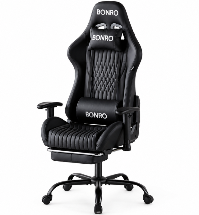 Кресло геймерское с подставкой для ног Bonro 1002G-1 Черный (3081187316)