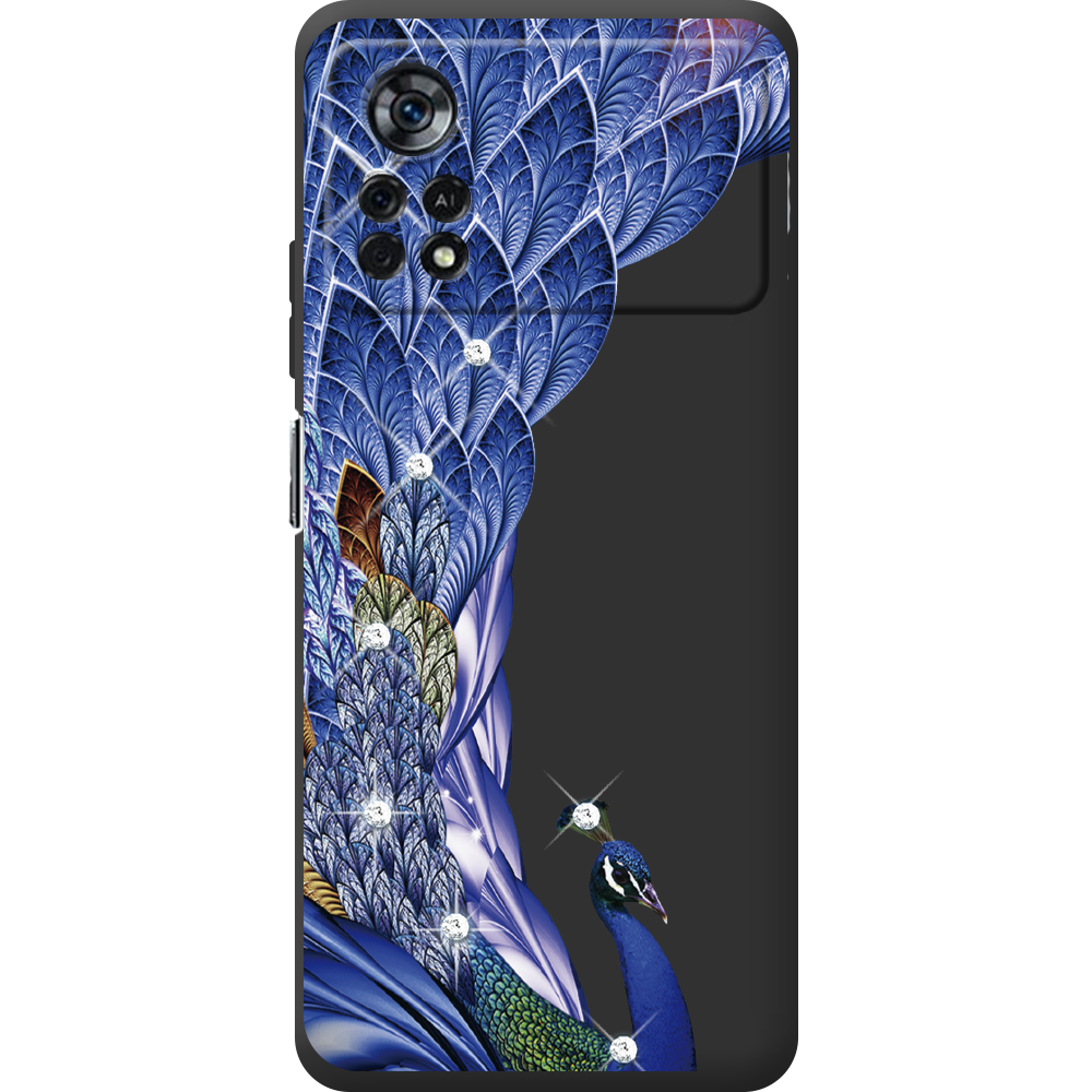 Чохол BoxFace Xiaomi Poco X4 Pro 5G Павич зі стразами Чорний силікон (44305-rs7-44306)