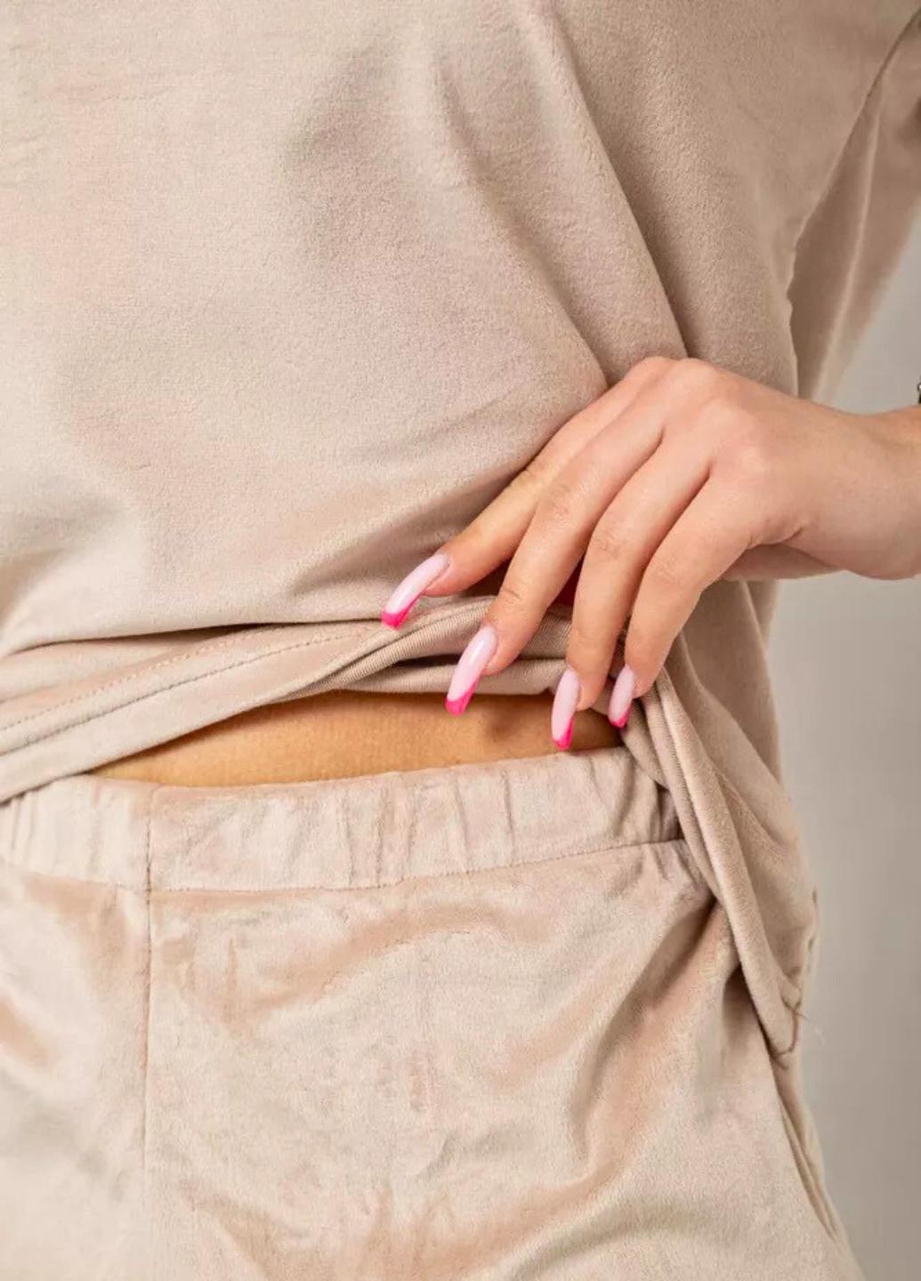 Піжама жіноча велюрова Juicy футболка/шорти XL Beige (7612) - фото 5