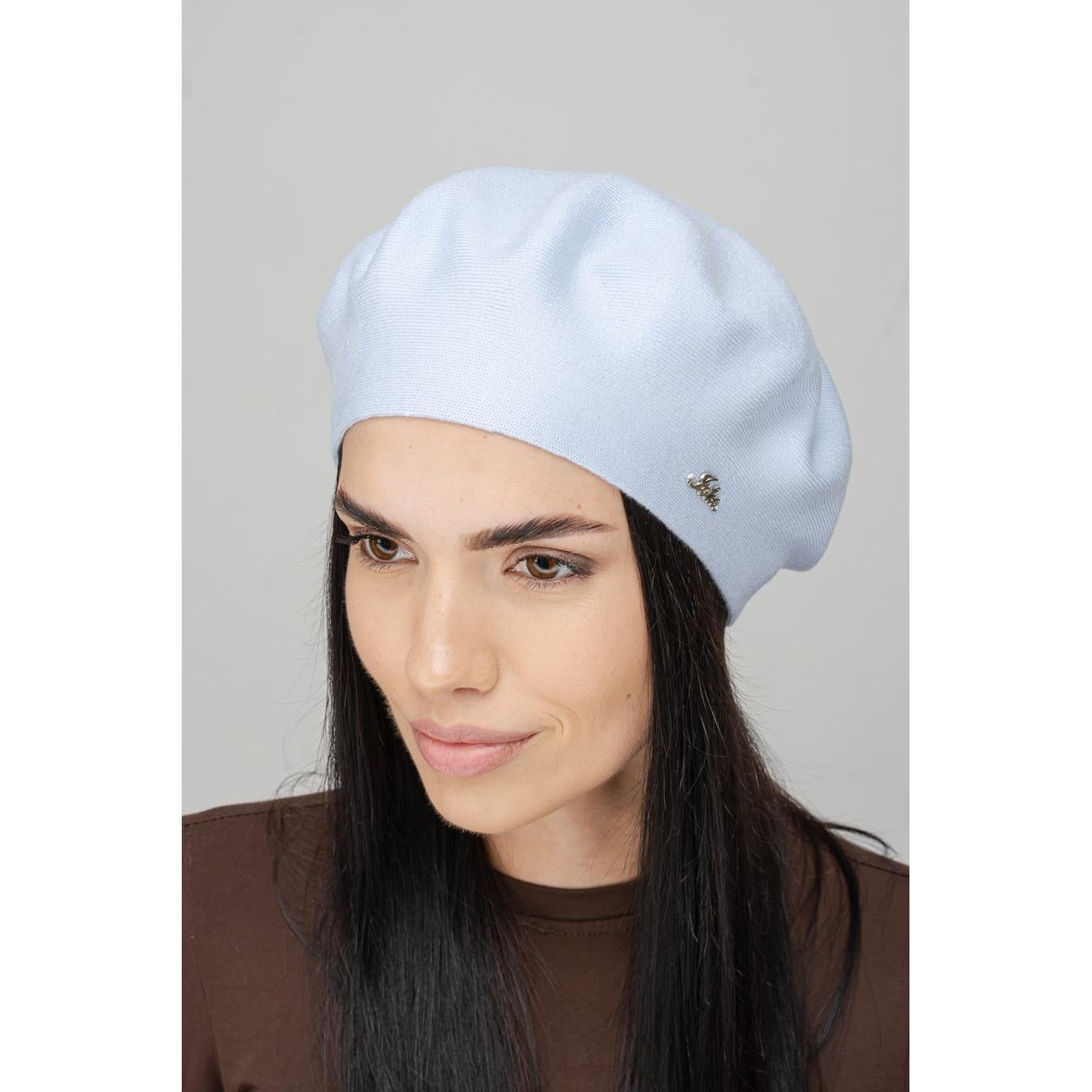Берет двойной шерстяной Leks ЛАТИНА с добавлением кашемира двойной небольшого объема One Size Небесный (311741)