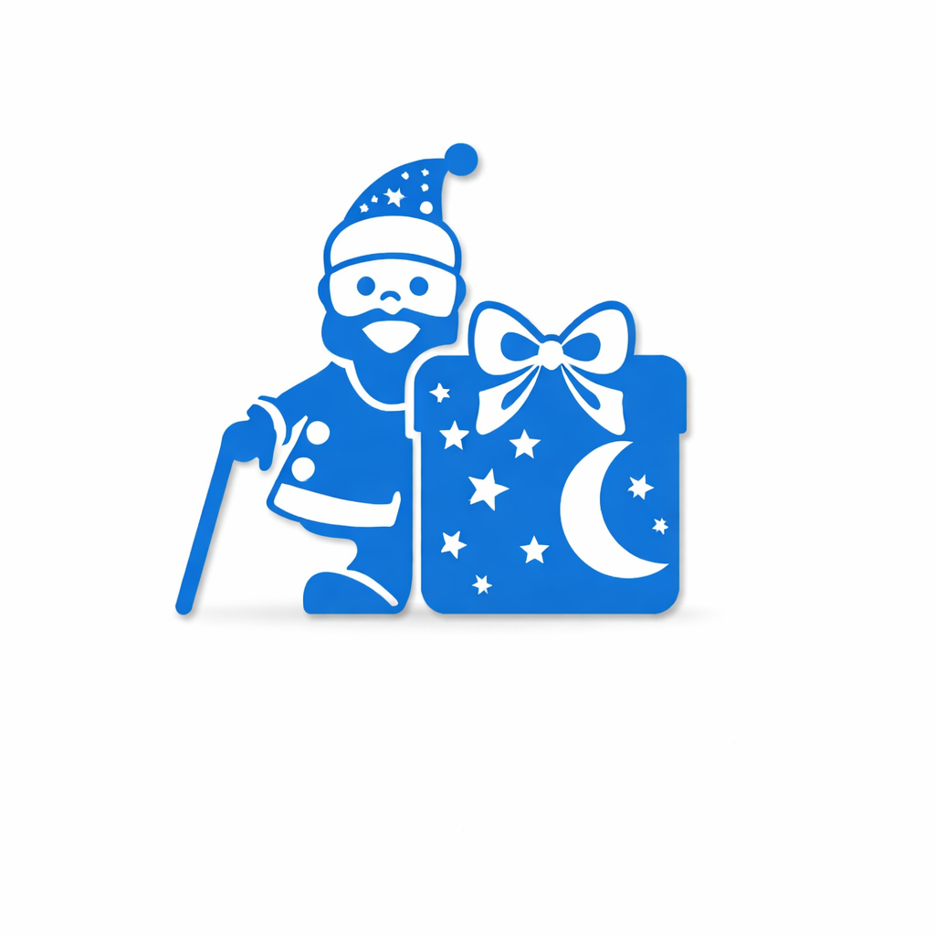 Наклейка Санта Клаус с подарками 10х10 см Голубой (N242)