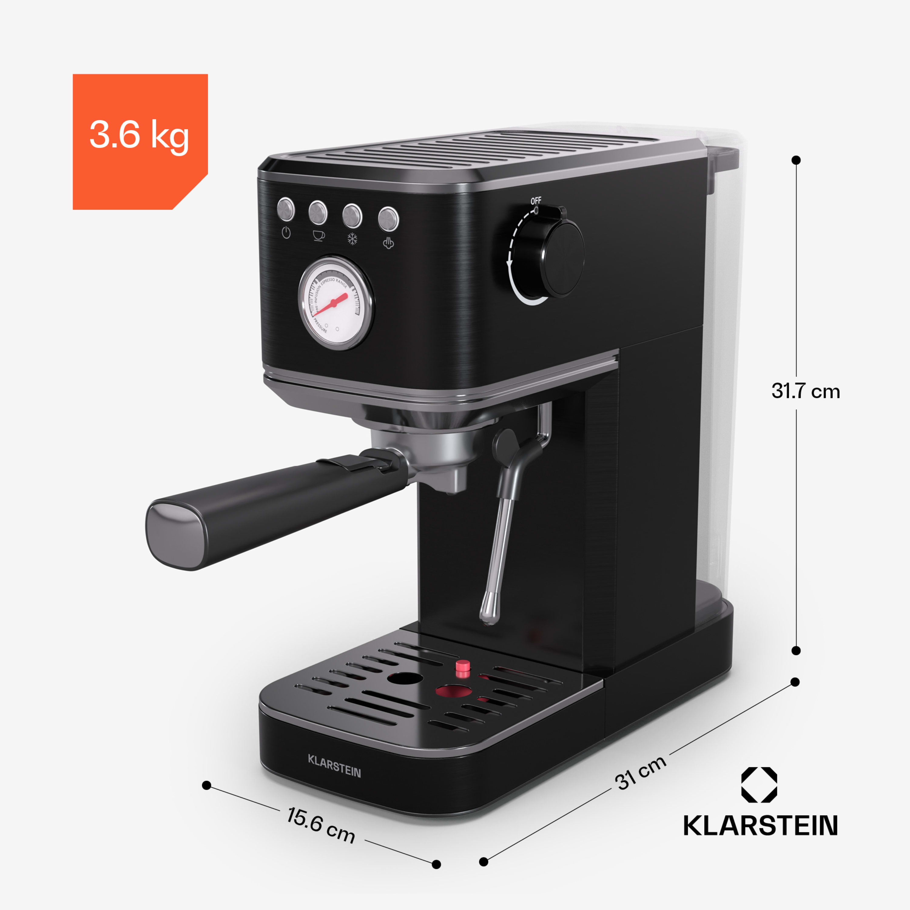 Кофеварка KLARSTEIN SteelPresso Slim 1350 Вт Черный (10046329) - фото 7 Кофеварка KLARSTEIN SteelPresso Slim 1350 Вт Черный (10046329) - фото 7