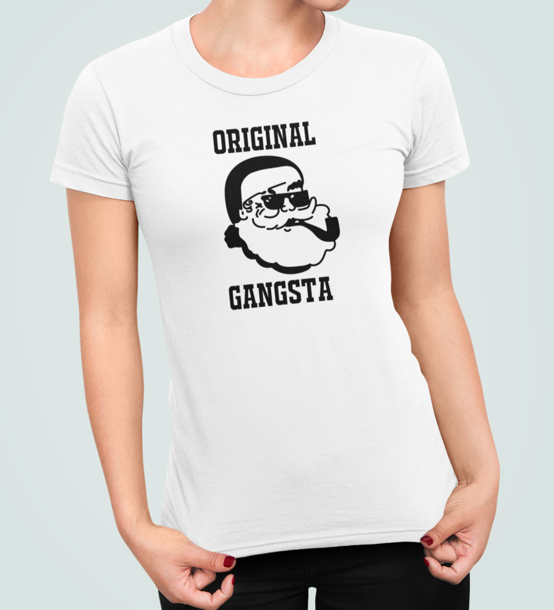 Футболка женская новогодняя Stedman с принтом Gangsta Санта L Белый (НГ13.1-8)