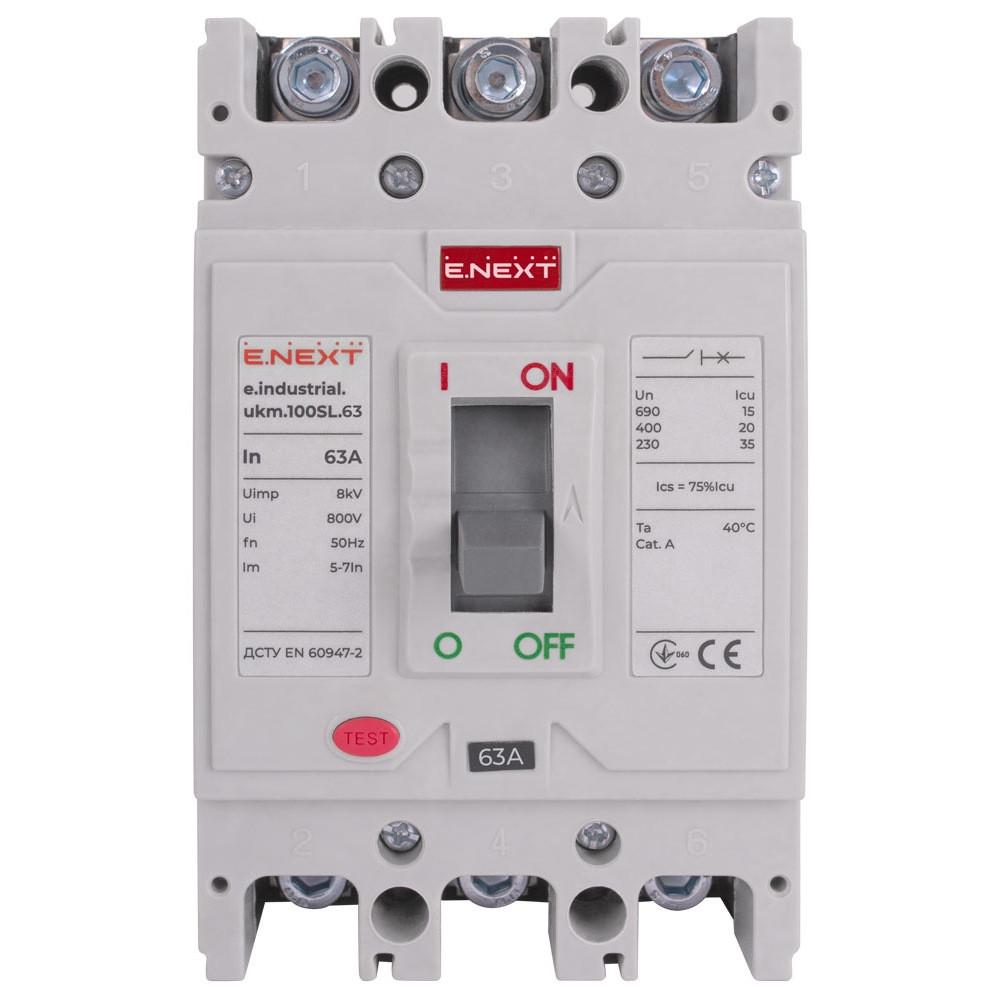 Автоматичний вимикач силовий E.NEXT 63 А 15kA 3 полюси e.industrial.ukm.100SL.63 i0660001 (14656) - фото 2 Автоматичний вимикач силовий E.NEXT 63 А 15kA 3 полюси e.industrial.ukm.100SL.63 i0660001 (14656) - фото 2