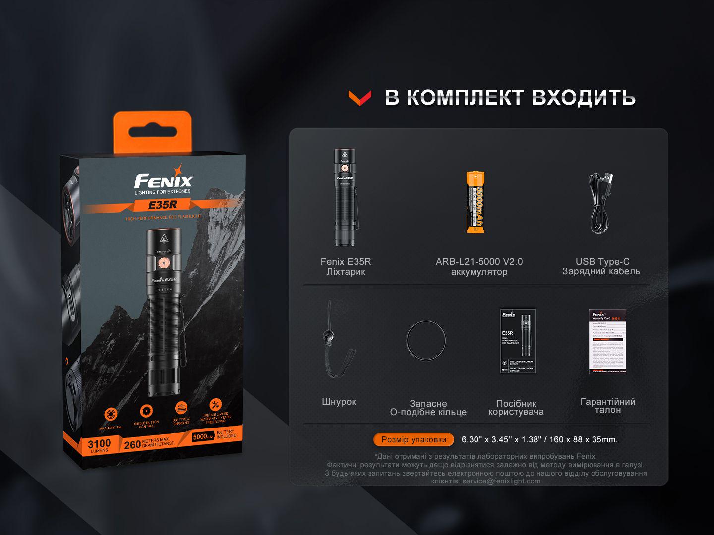 Ліхтарик ручний Fenix ​​E35R 3100 лм 260 м USB-C Чорний - фото 6