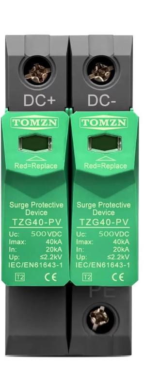 Пристрій захисту від імпульсних перенапруг TOMZN DC 2Р 500V для сонячних панелей Green (1103)