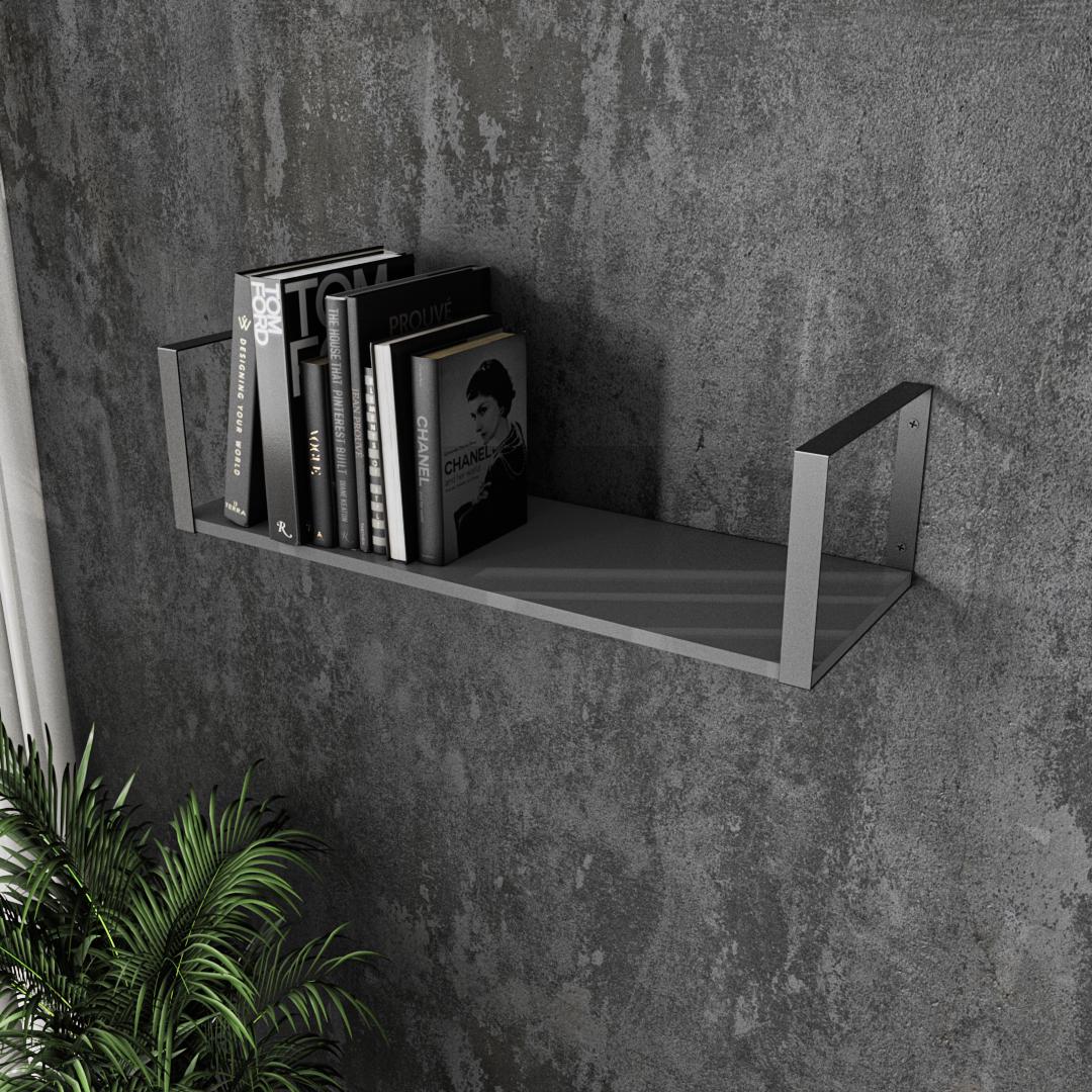 Полиця настінна із металевими кріпленнями 600x220x220 мм Антрацитовий/Чорний (mxs-21-an-bl)