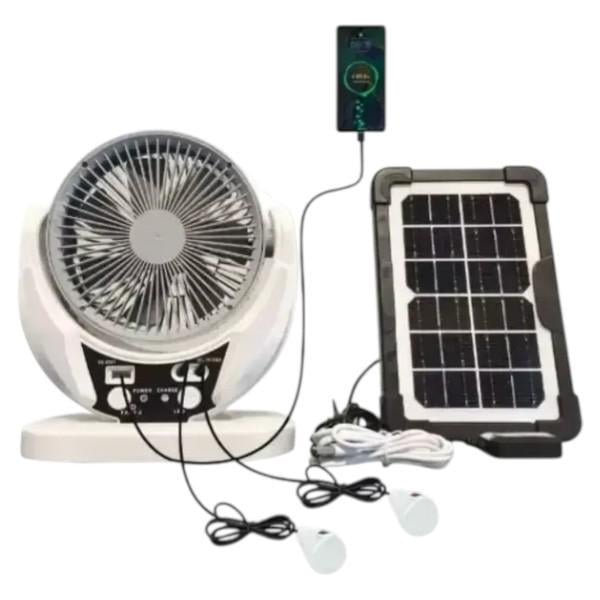Вентилятор Andowl 4в1 з сонячною панеллю/LED-лампами/радіо та USB-зарядкою