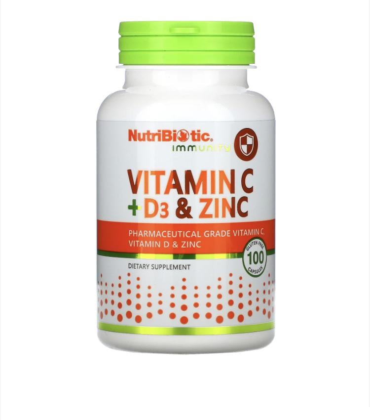Витамины NutriBiotic Immunity C D3 и цинк 100 капсул (NBC-00520)