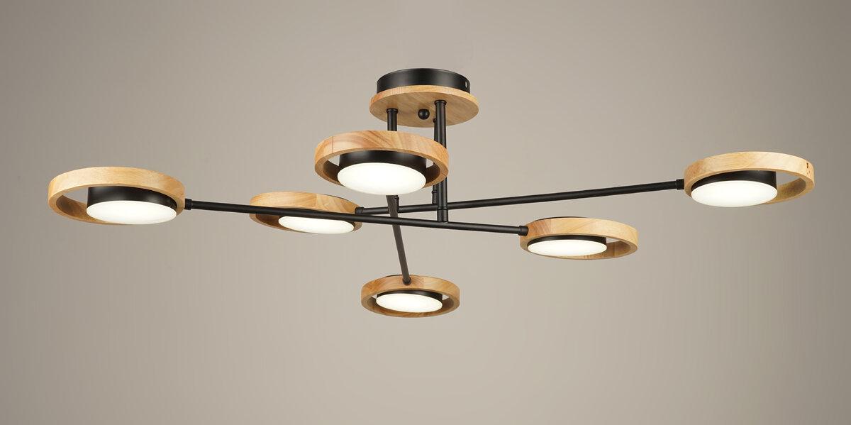 Люстра потолочная светодиодная Light House SRS-19252/6 84W BK/WOOD Черный/Бежевый