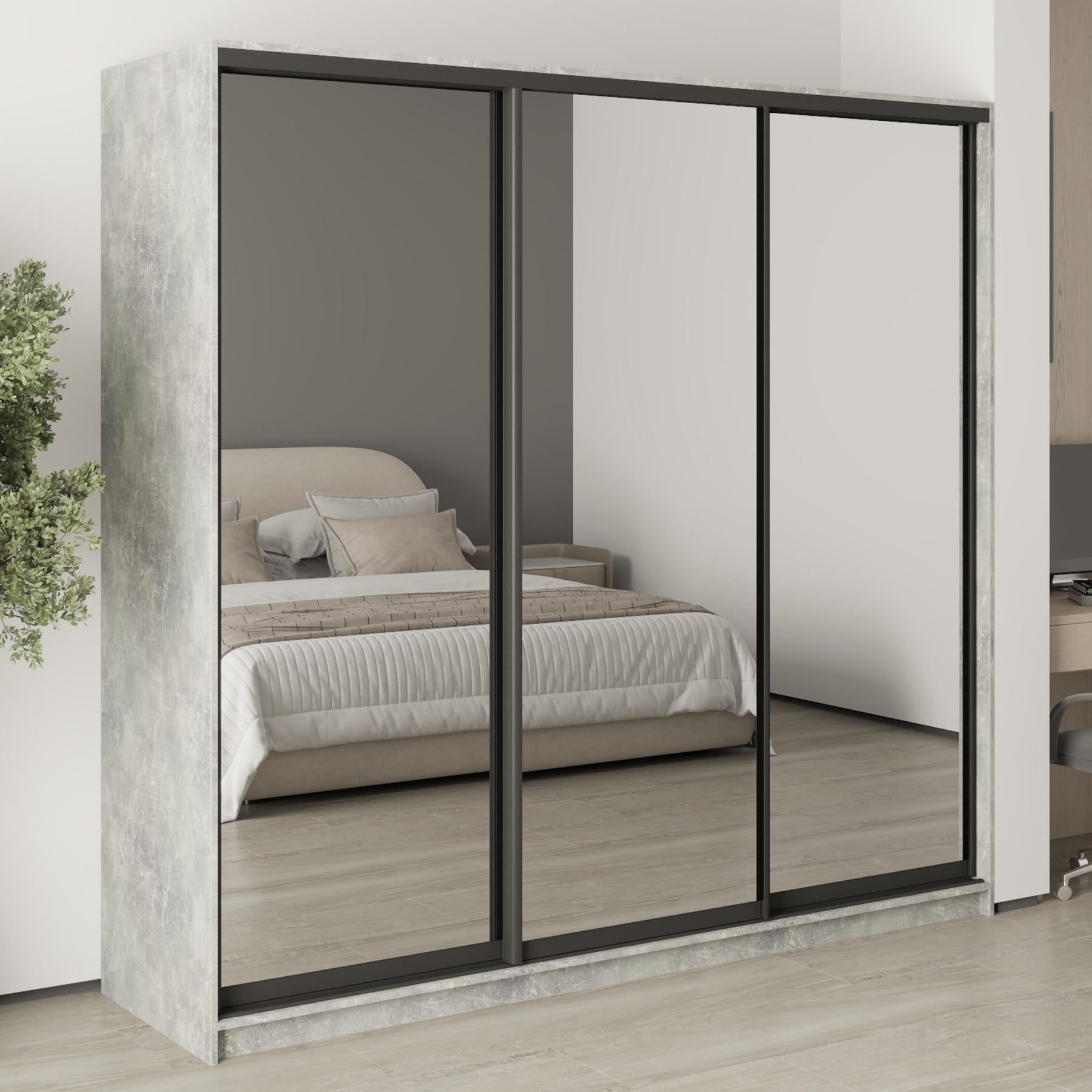 Шкаф-купе трехдверный MebelStar Стандарт BG 3 Зеркала 220x60x210 см Бетон (MBS-8494)