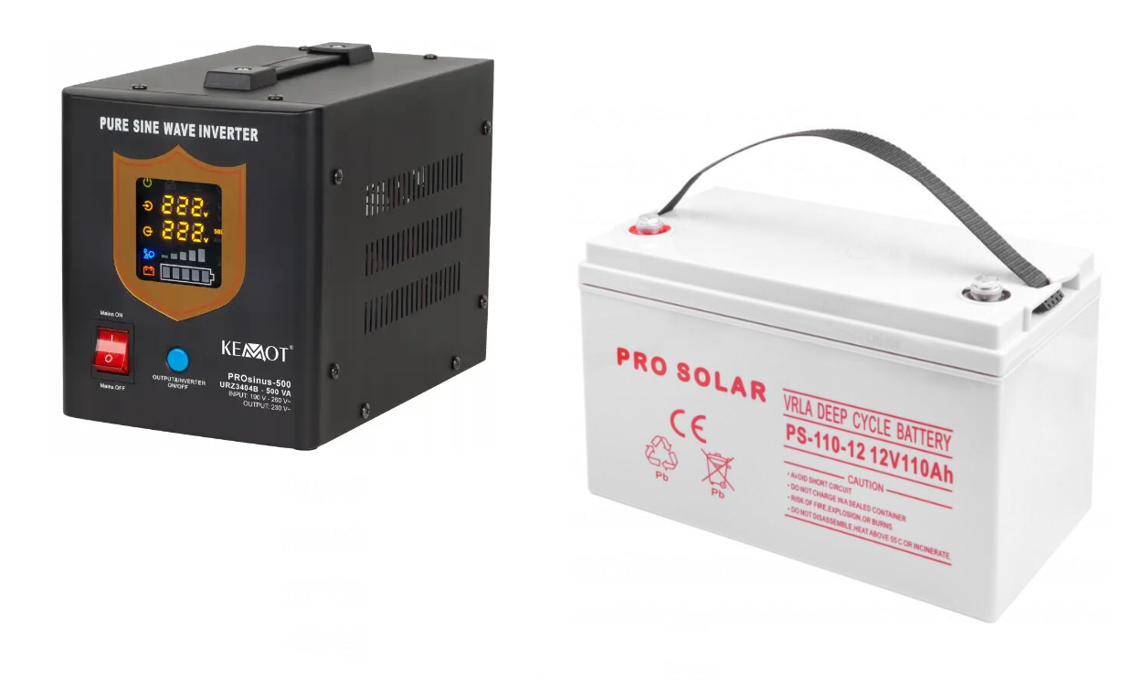 Комплект резервного живлення для котла ДБЖ Kemot PRO Sinus 500 12V/300 Вт батарея Volt Polska DEEP CYCLE VPRO SOLAR 12V 110 Ah
