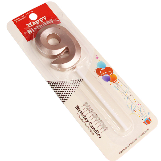 Свічка для торта цифра "9" Рожево-золотий (16051)