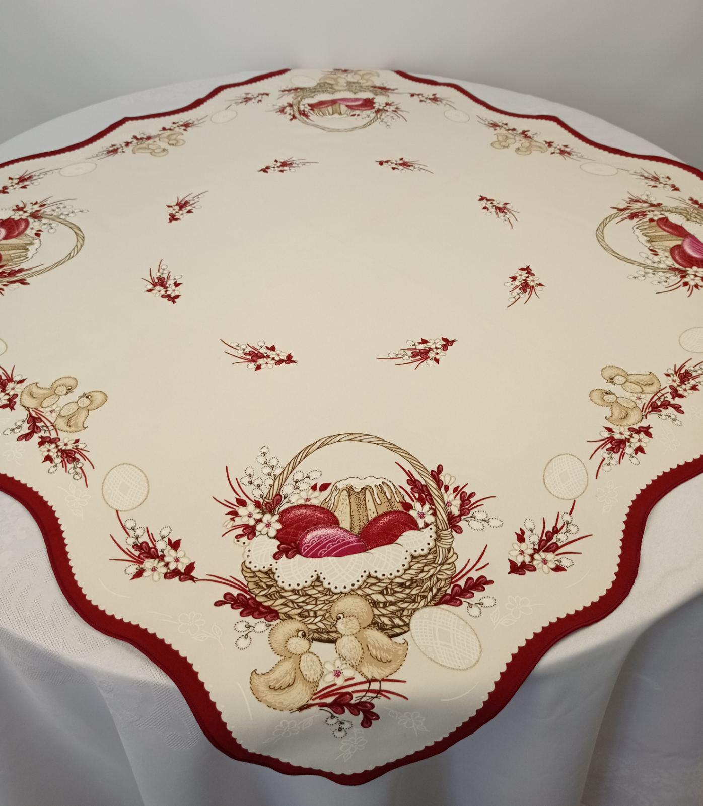 Скатерть квадратная пасхальная Print Easter Busket Burgundy Cream (CN14288)