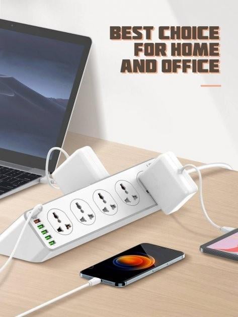 Подовжувач-фільтр мережевий Ldnio SC10610 10 Розеток + 5 USB + 1 Type-C 2 м Quick Charge 3 White - фото 4