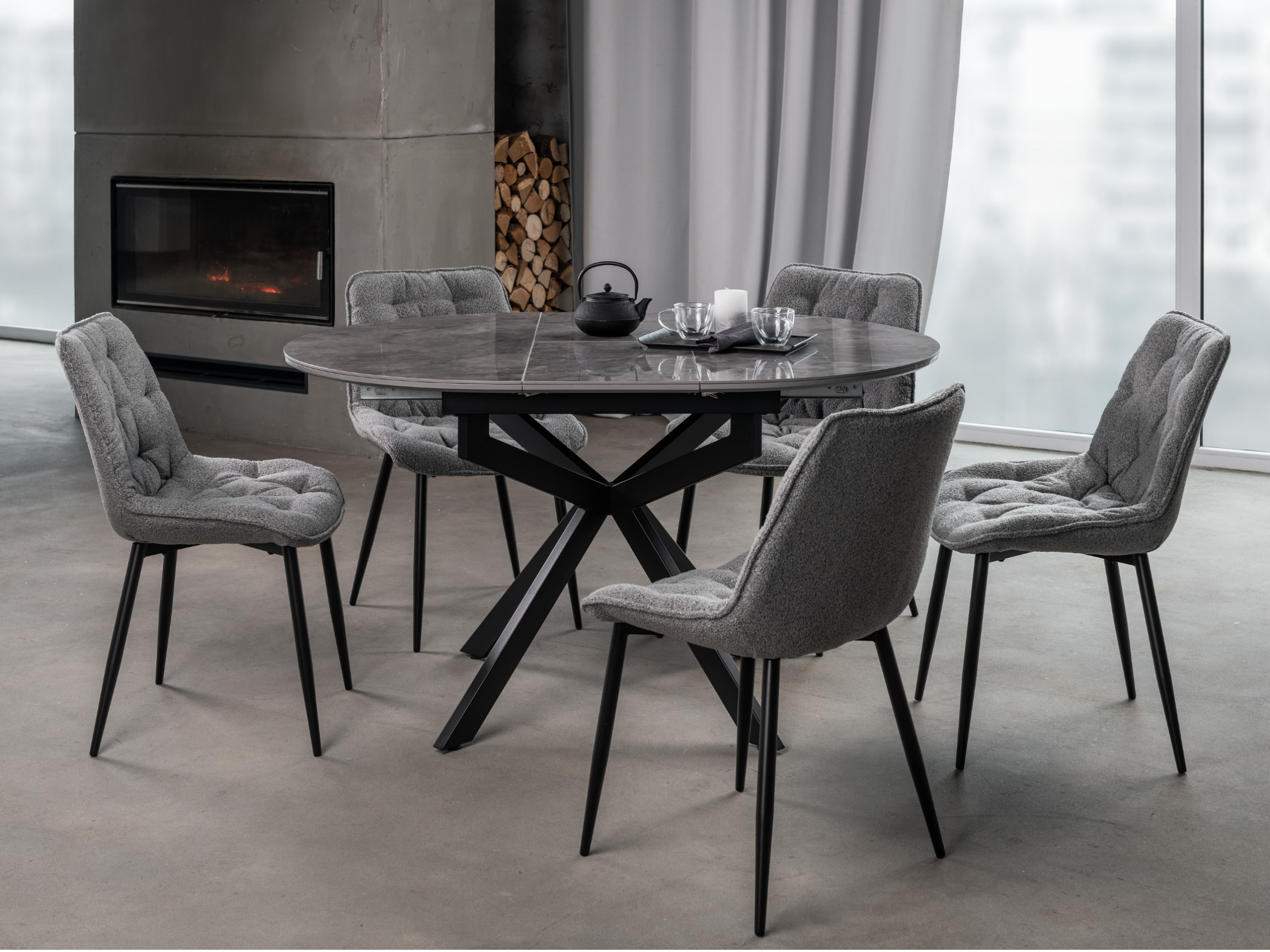 Обідній стіл круглий Vetro Mebel Офелія 1050/1380/760 мм Спайдер грей/Чорний (TML-1250) - фото 5 Обідній стіл круглий Vetro Mebel Офелія 1050/1380/760 мм Спайдер грей/Чорний (TML-1250) - фото 5