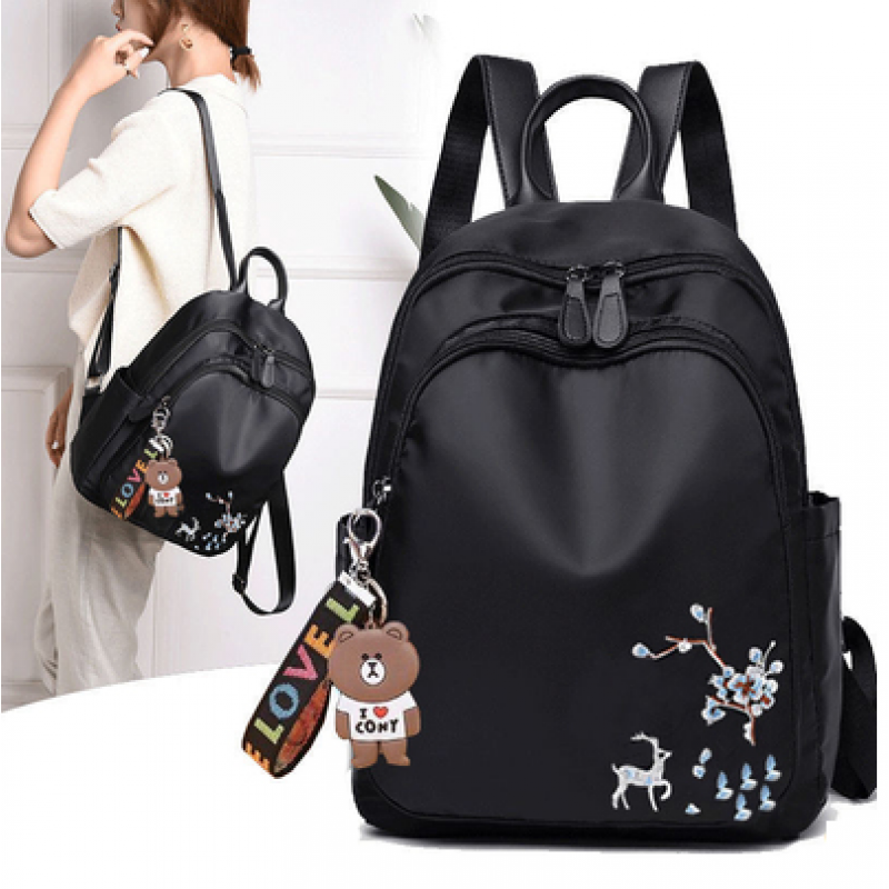 Рюкзак міський жіночий з візерунком та брелоком 32х24х12 см Чорний (844) - фото 3 Рюкзак міський жіночий з візерунком та брелоком 32х24х12 см Чорний (844) - фото 3