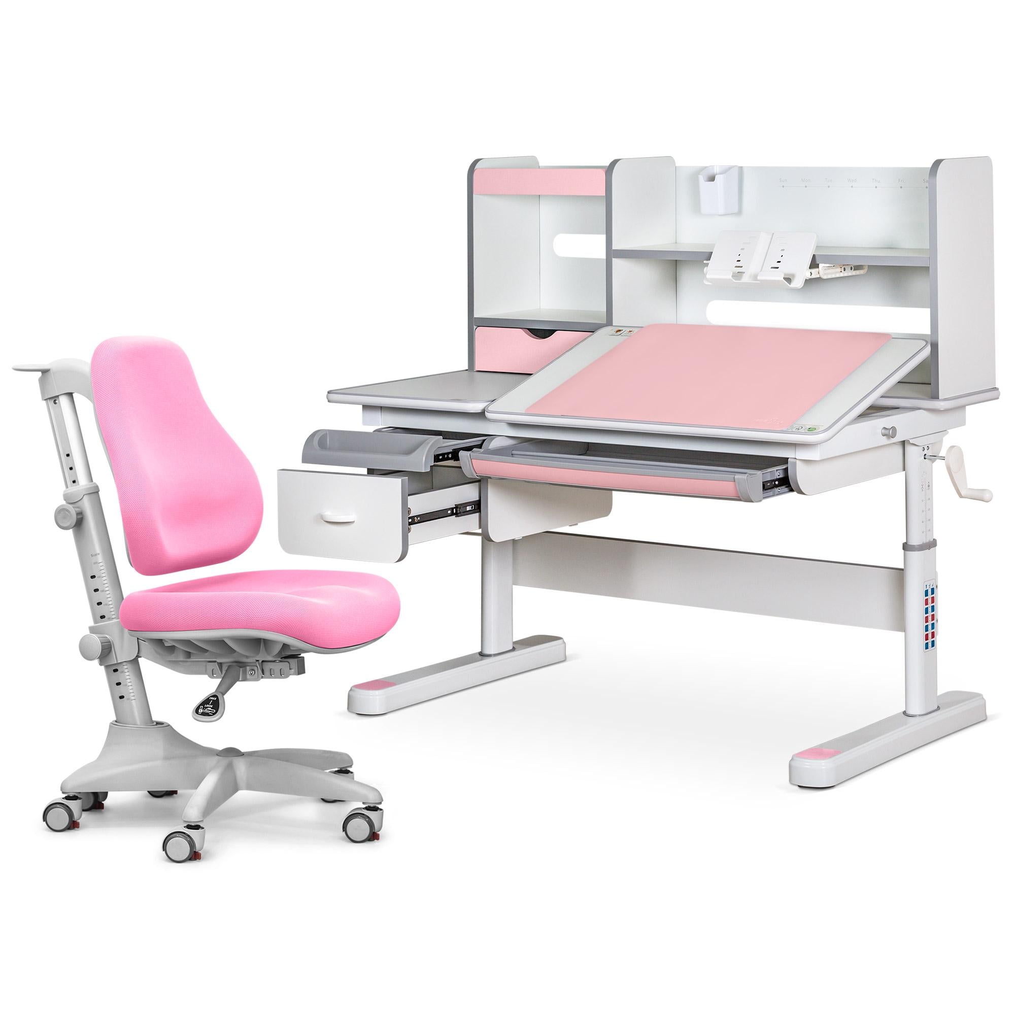 Парта детская школьная Evo-kids Florida Multicolor PN и кресло Mealux Match KP Evo-52 WG/PN/Y-528 KP Розовый