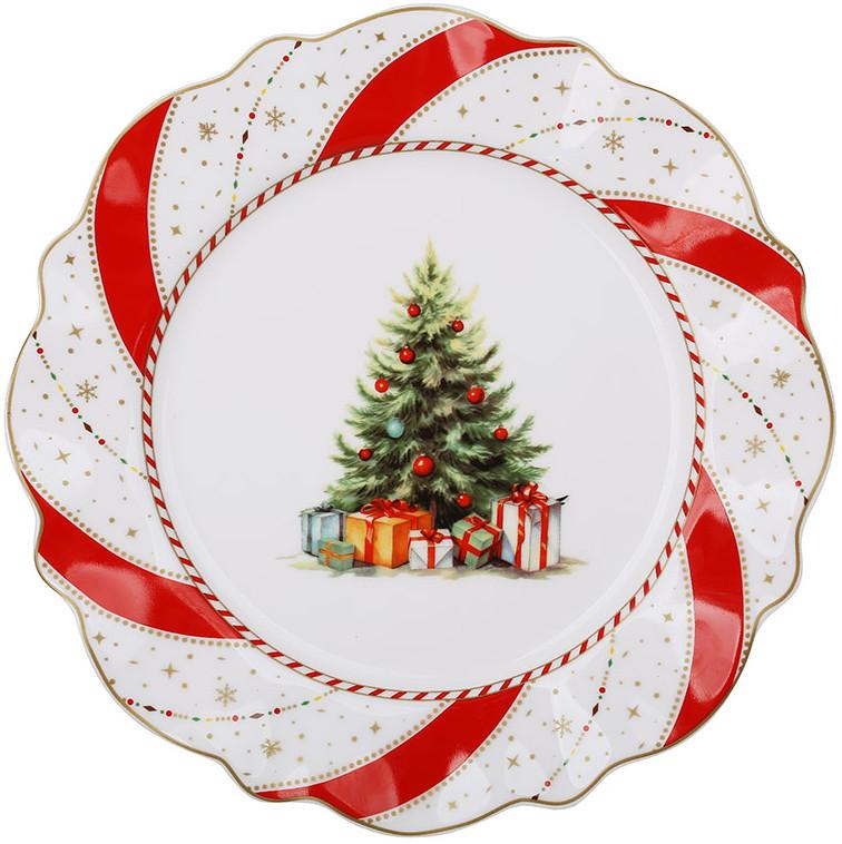 Тарелка фарфоровая новогодняя Christmas Ribbon Елка Ø 21 см