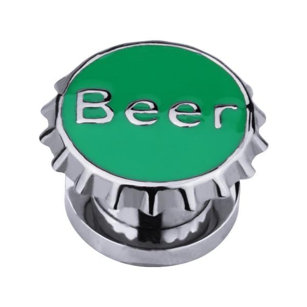 Тоннель-плаг с надписью Beer на зеленом фоне с шипами по контуру BFTC27 8 мм