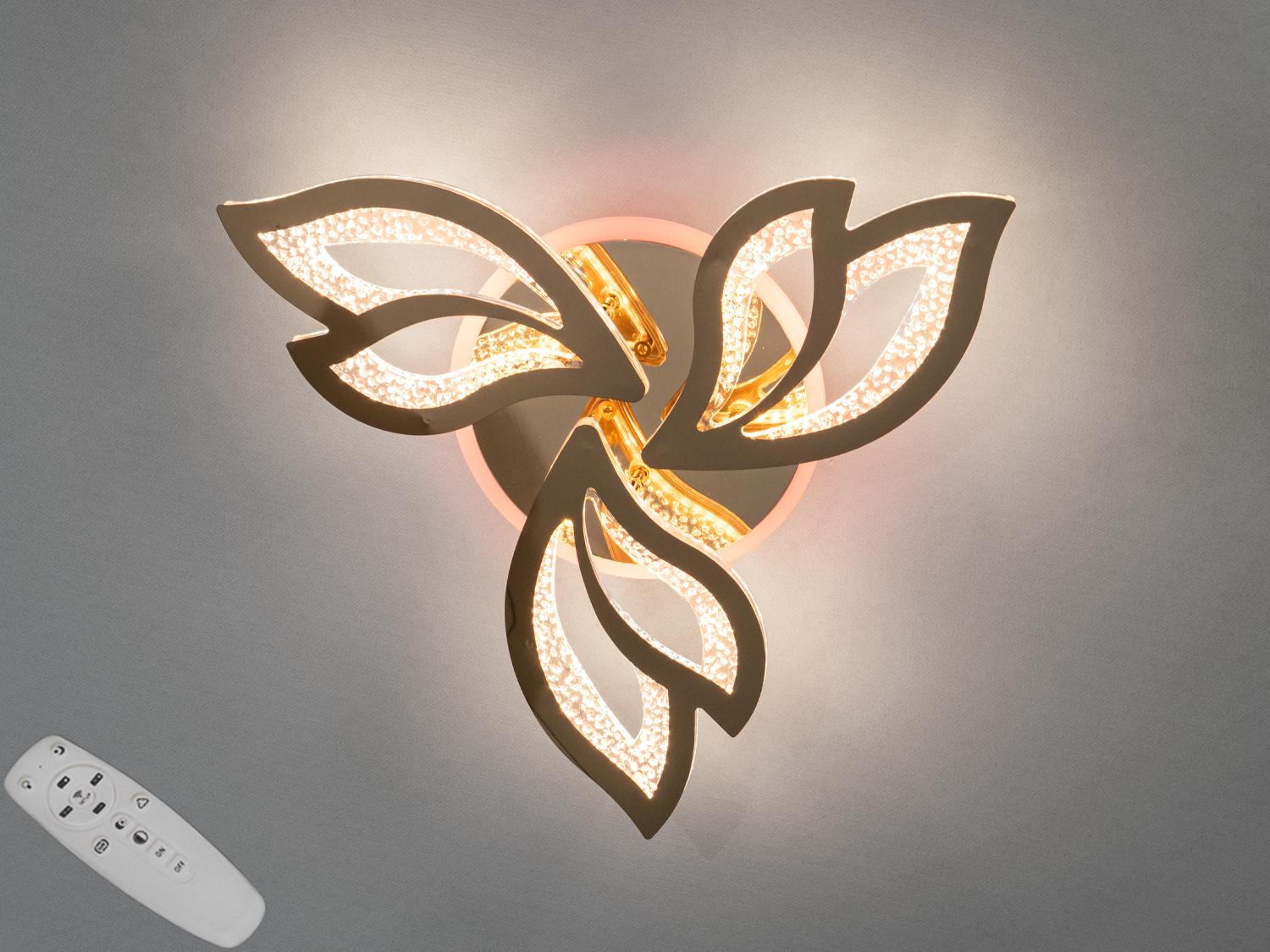 Люстра потолочная LED подсветка/диммер/пульт 55W Золотой (2455/3G LED 3color dimmer) - фото 1
