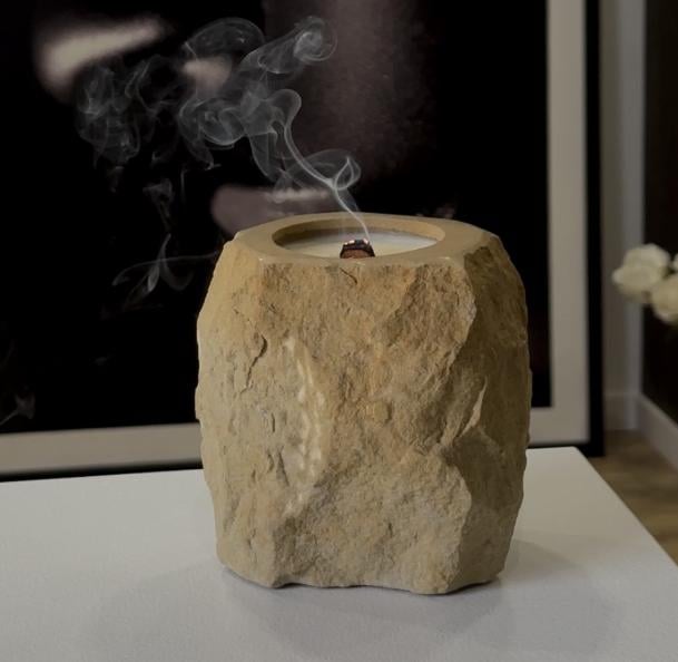 Аромасвічка з натурального каменю та соєвого воску L Бежевий піщаник (25787382)