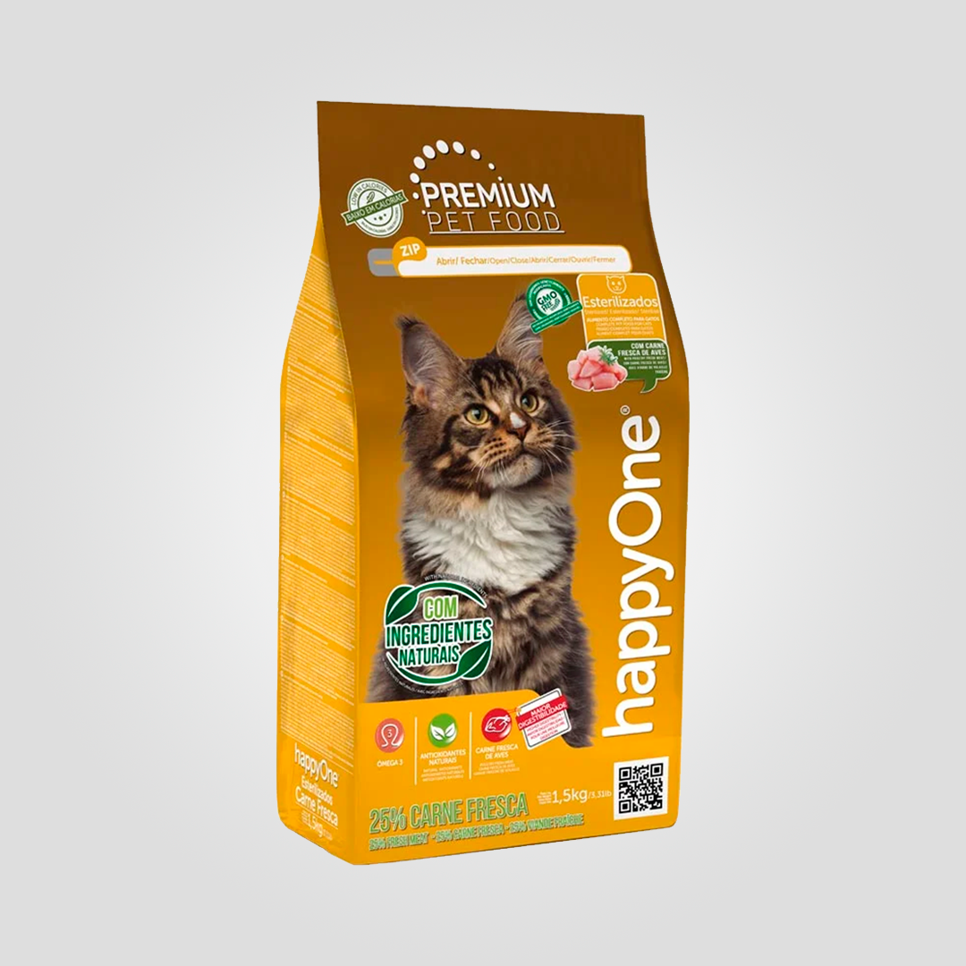 Корм сухой HappyOne Premium Sterilized Cat Fresh Meat для стерилизованных кошек со свежим мясом 1,5 кг (20503818)