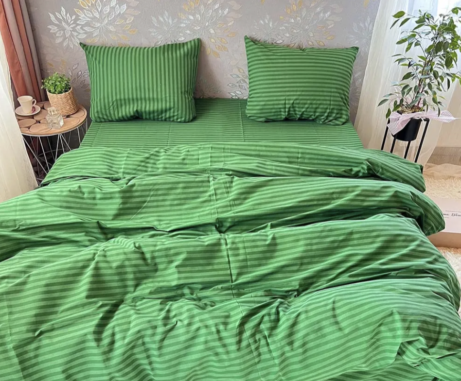 Комплект постільної білизни Gold В смужку полуторний Зелений (bz281) - фото 1 Комплект постільної білизни Gold В смужку полуторний Зелений (bz281) - фото 1