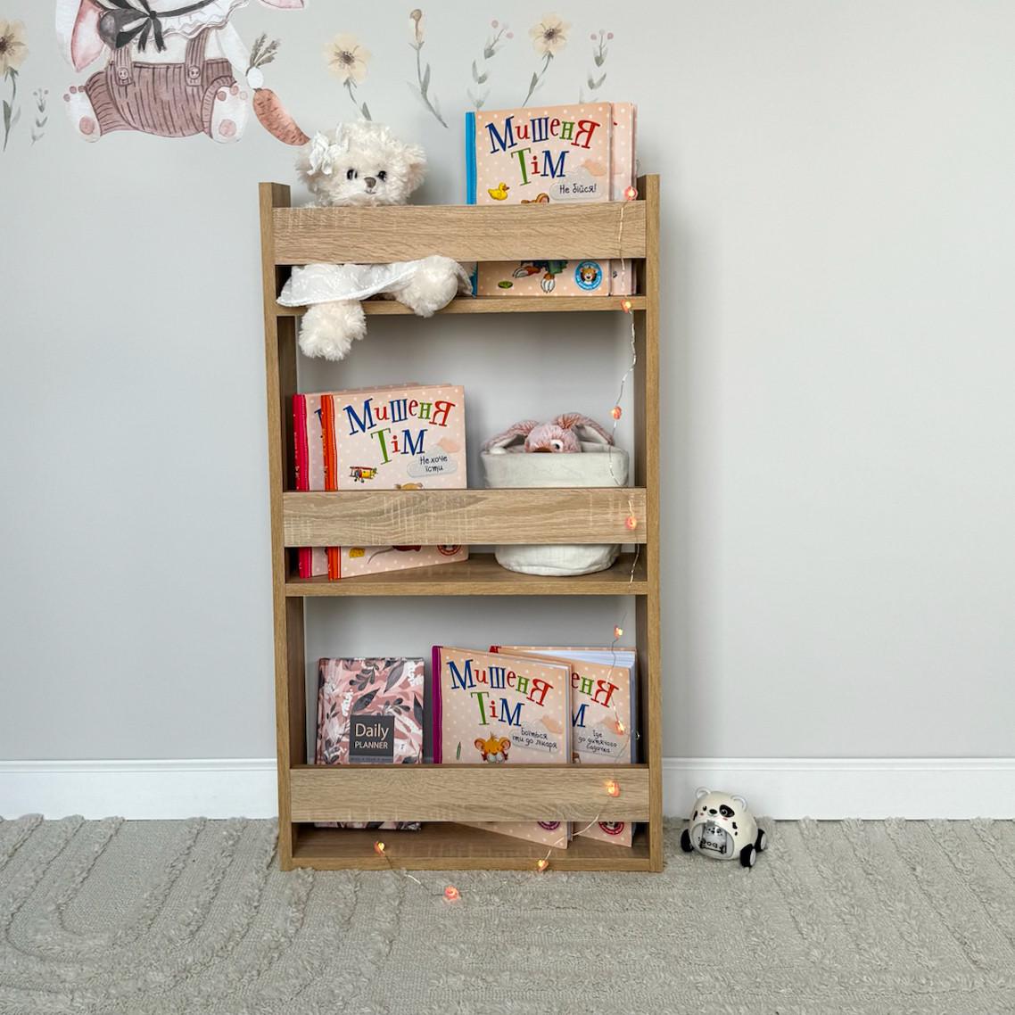 Полка настенная на 3 секции в детскую комнату Дуб сонома (DP-4D) - фото 3