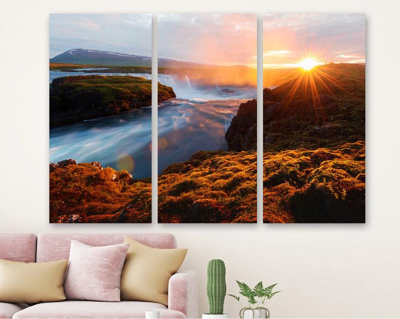 Модульная картина KIL Art Закат и водопад на холсте из трех частей 156x100 см (M3_XL_570) Модульная картина KIL Art Закат и водопад на холсте из трех частей 156x100 см (M3_XL_570)