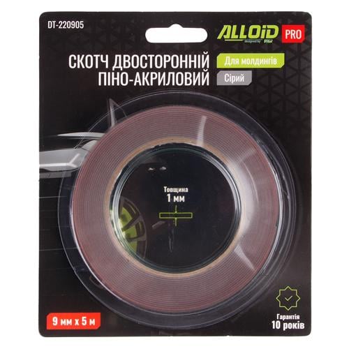 Скотч двосторонній Alloid Pro на піно-акриловій основі 9 мм 5 м для молдингів 1 мм Cірий (00000063011) Скотч двосторонній Alloid Pro на піно-акриловій основі 9 мм 5 м для молдингів 1 мм Cірий (00000063011)