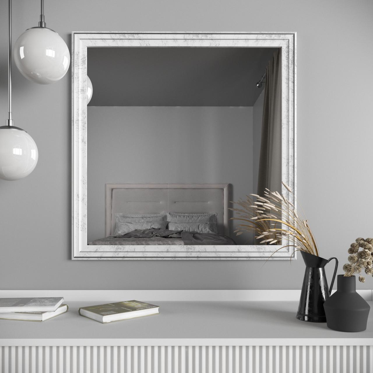 Зеркало Black Mirror на стену 68х68 Белый с патиной серебра (4522-284) Зеркало Black Mirror на стену 68х68 Белый с патиной серебра (4522-284)