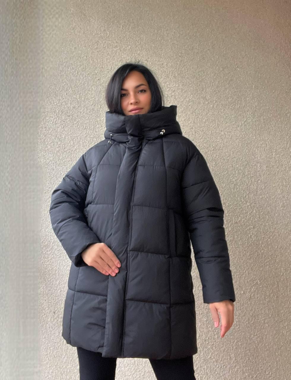 Куртка жіноча Lady Yep 9045 довга стегана з капюшоном пальто р. 46 Чорний (3084) - фото 4