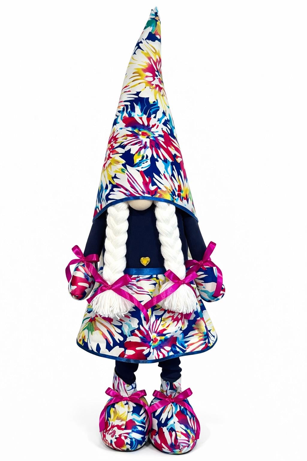 Лялька інтер'єрна Скандинавський гном-дівчинка Принт Квітковий 90-95 см Синій