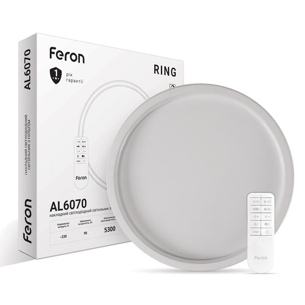 Люстра светодиодная накладная Feron AL6070 RING 90 Вт Белый (15319)