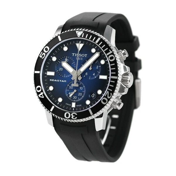 Наручний годинник чоловічий Tissot Seastar 1000 Chronograph з каучуковим ремінцем Синій (T120.417.17.041.00)