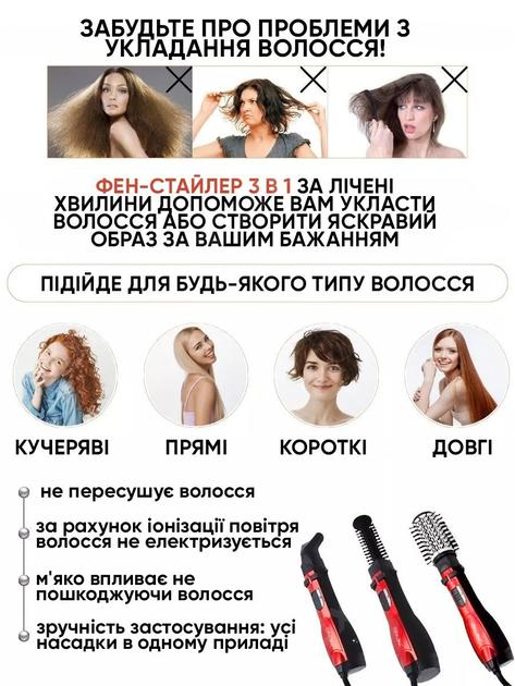 Фен-стайлер для укладки волос Air Style Gemei Gm-4828 с 3 насадками керамическое покрытие 1000 Вт (27259787) - фото 5 Фен-стайлер для укладки волос Air Style Gemei Gm-4828 с 3 насадками керамическое покрытие 1000 Вт (27259787) - фото 5