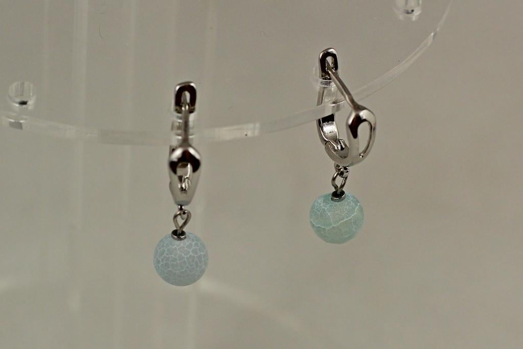 Серьги-подвески светлый голубой агат 2,6 см Серебристый (32899036)